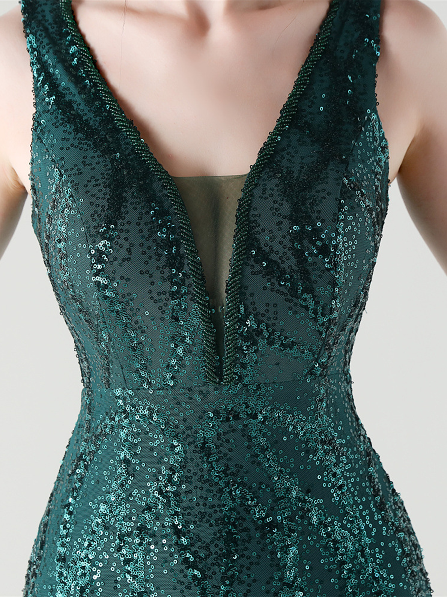 Indigo Payetli File Kolsuz Maxi Elbise