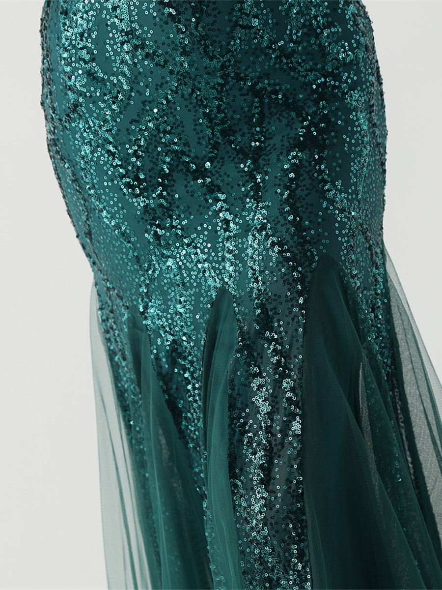 Indigo Payetli File Kolsuz Maxi Elbise