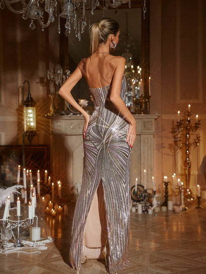 Graeden Strapless Payetli Maxi Elbise