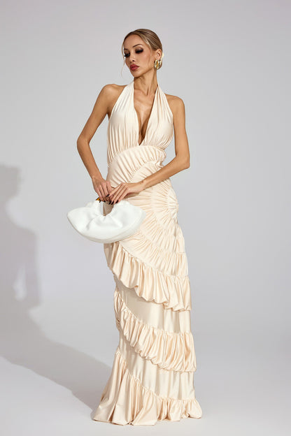 Auréa Sukienka Maxi z Falbanką i Halterem 