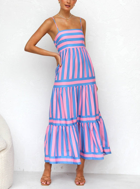 Laina Maxi Elbise Pembe/Mavi