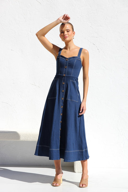 Danielle Maxi Elbise İndigo Denim