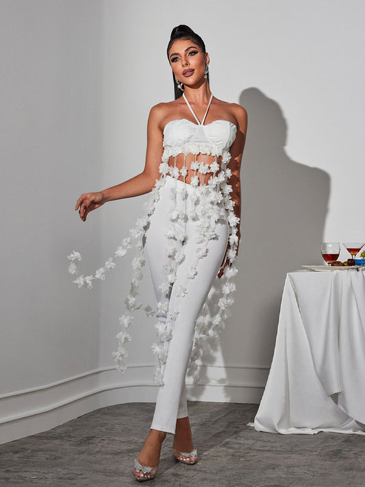 Kevon Boyundan Bağlamalı Çiçekli Pantolon Takım