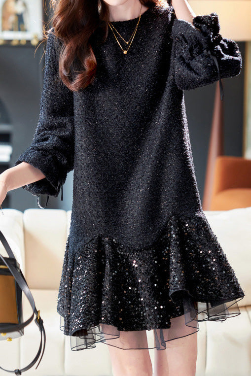 Mary Yuvarlak Yakalı File Mini Elbise