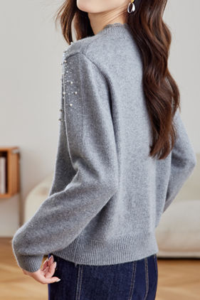 Dantel Süslü Bisiklet Yaka Boncuklu Hırka