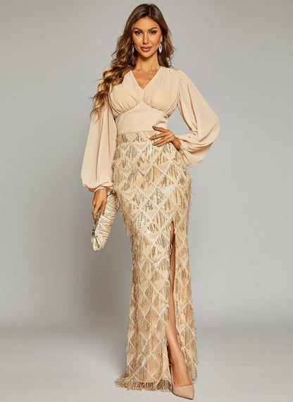 Eira Fener Kollu Saçaklı Maxi Elbisesi