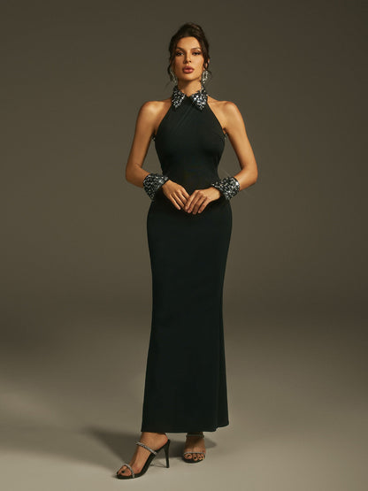 Leonius Halterneck Kristal Maxi Elbise