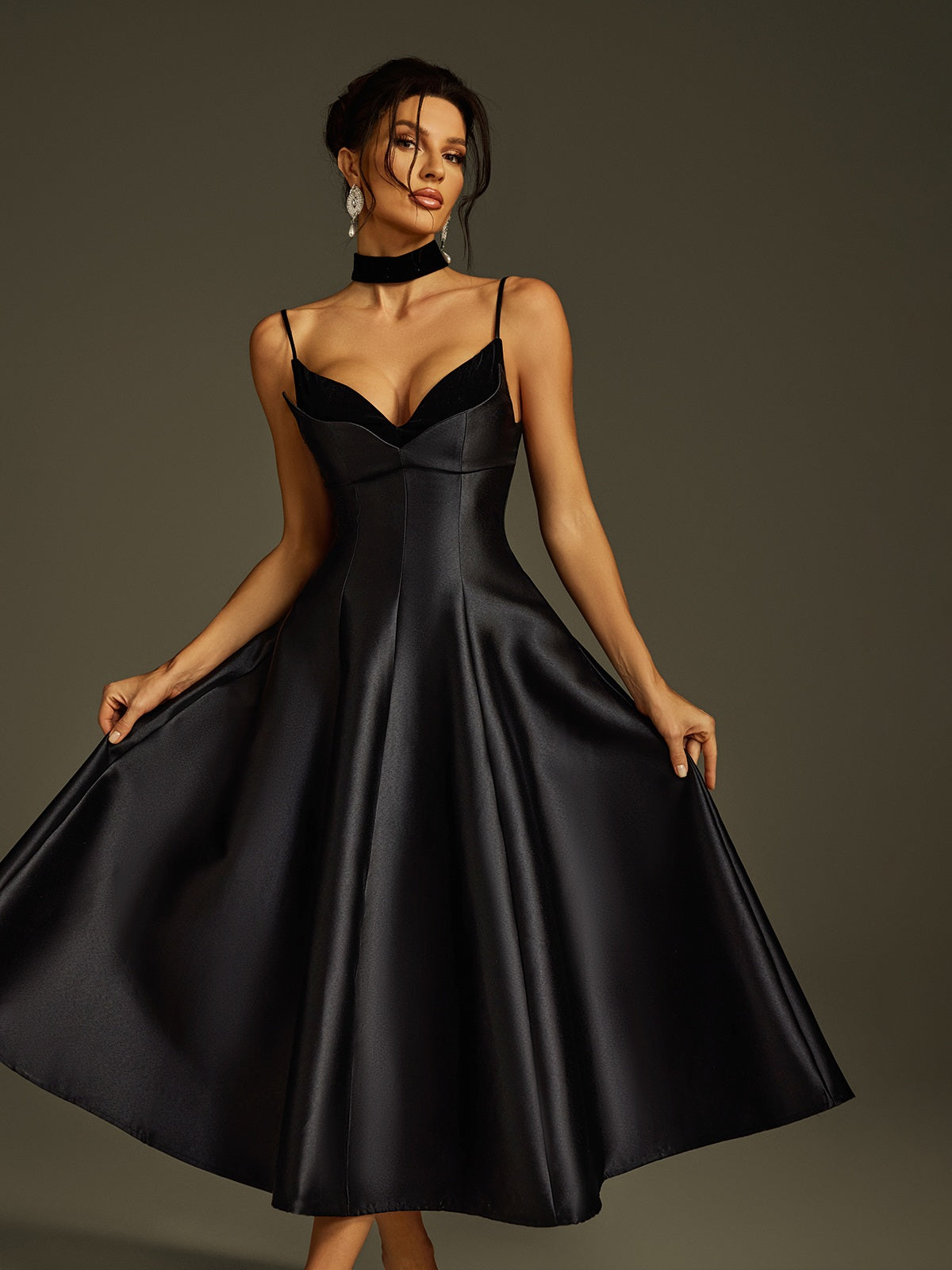 Lizina Saten Midi Elbise