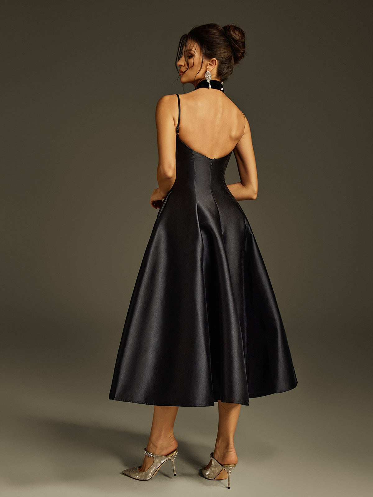 Lizina Saten Midi Elbise