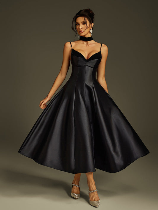 Lizina Saten Midi Elbise