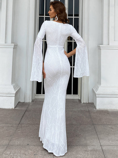 Dahlia Bölünmüş Kollu  Maxi Elbisesi