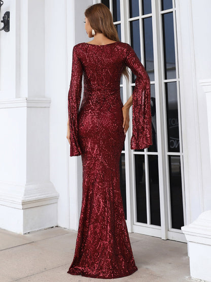 Dahlia Bölünmüş Kollu  Maxi Elbisesi