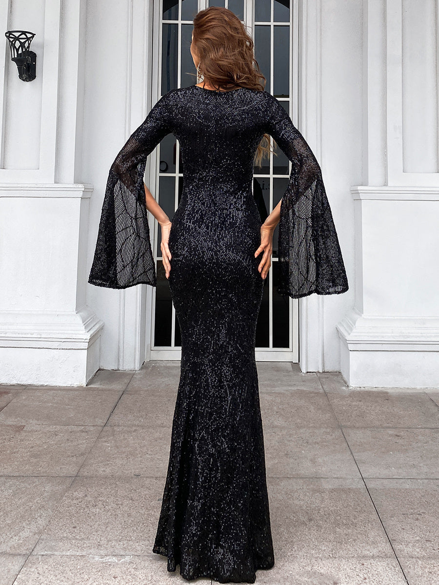 Dahlia Bölünmüş Kollu  Maxi Elbisesi