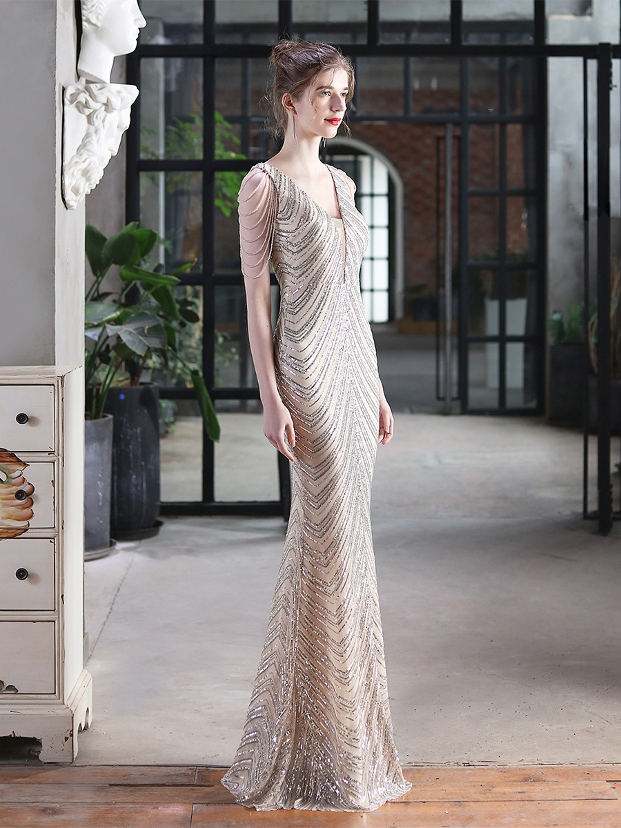 Fiona Boncuk Zincir Maxi Elbise