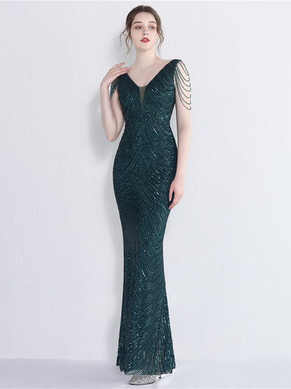 Fiona Boncuk Zincir Maxi Elbise