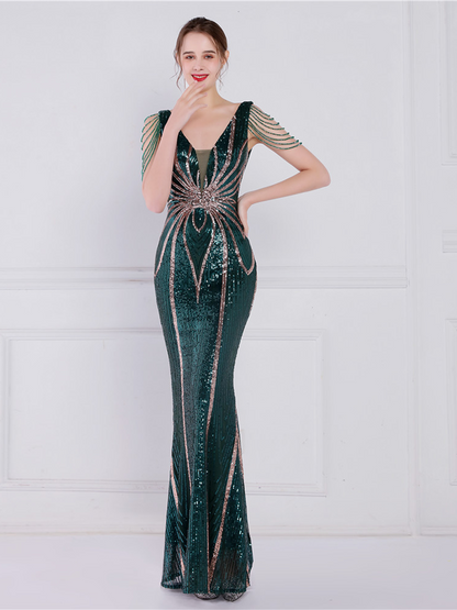 Soleil V Yaka Zarif Maxi Elbisesi