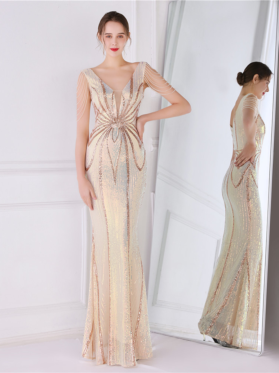 Soleil V Yaka Zarif Maxi Elbisesi