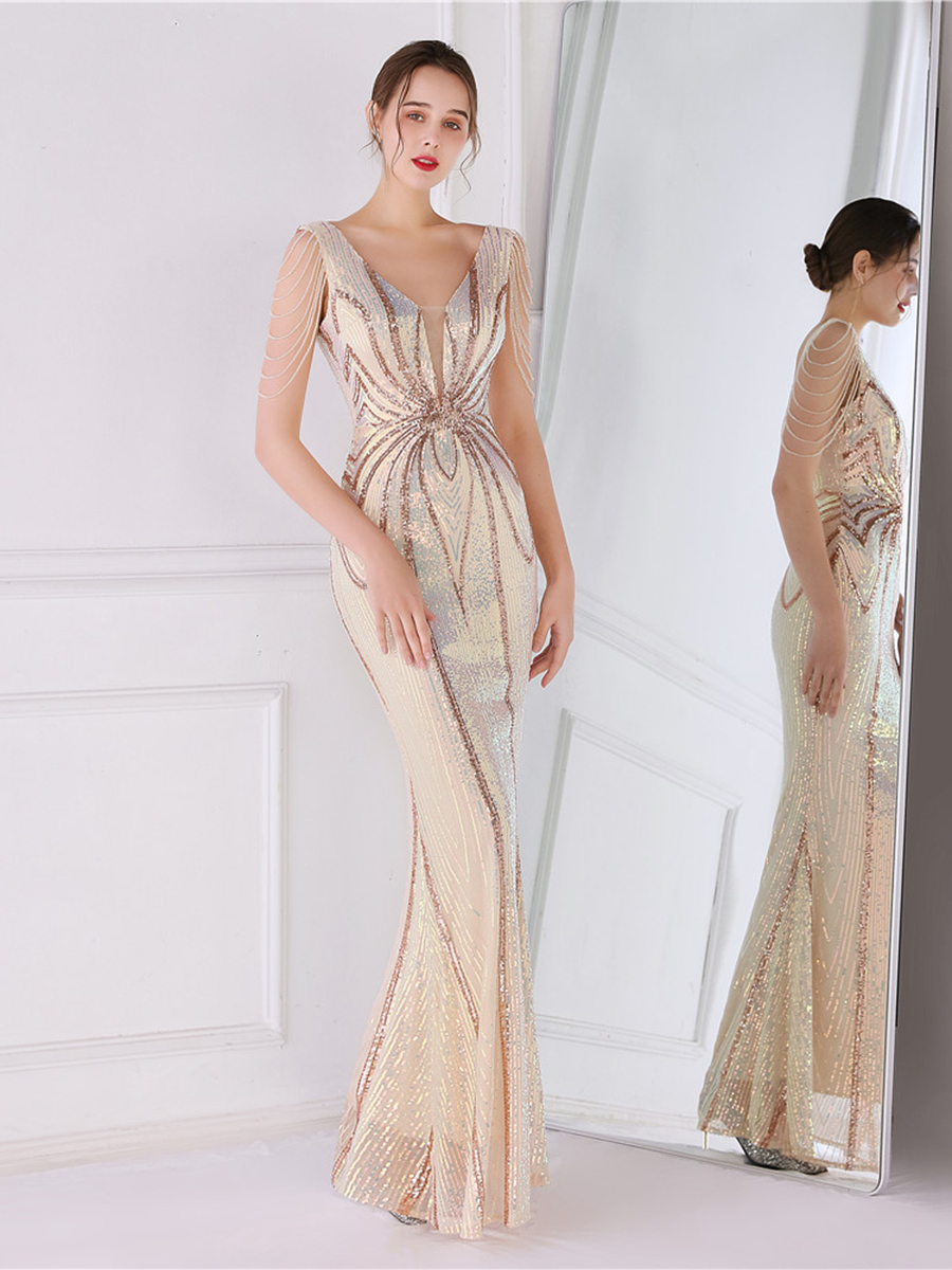 Soleil V Yaka Zarif Maxi Elbisesi