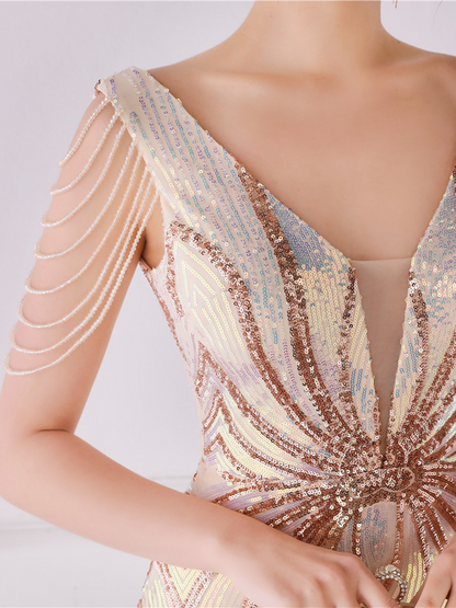 Soleil V Yaka Zarif Maxi Elbisesi