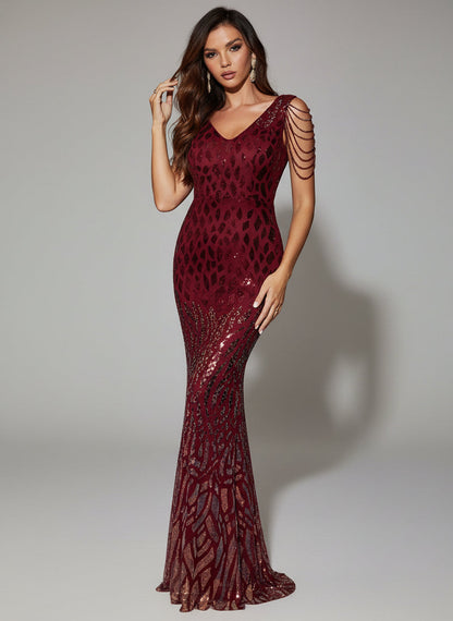 Zarif Ombre Boncuklu Mermaid Maxi Elbise