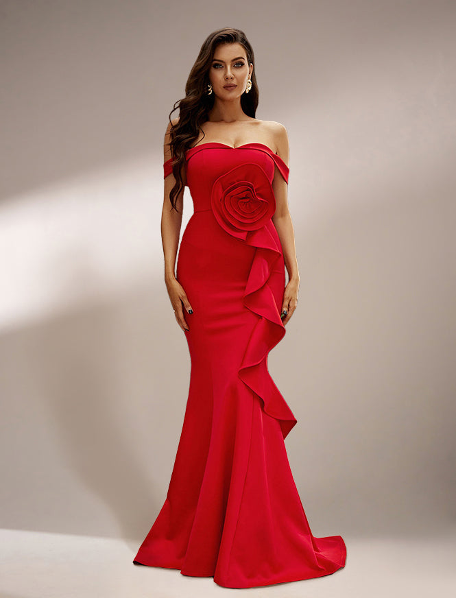 Iskra Fırfırlı Abiye Maxi Elbise