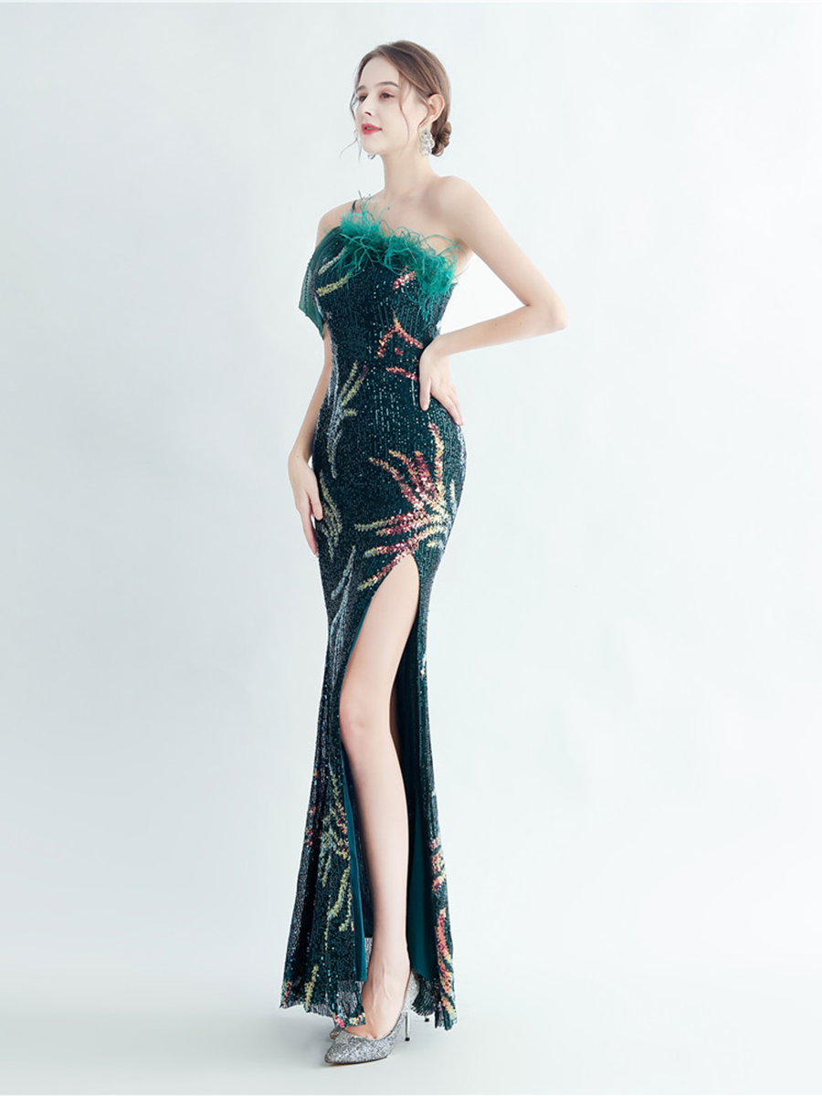 Idalia Zarif Tüy Süslemeli Maxi Elbise