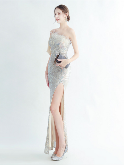 Idalia Zarif Tüy Süslemeli Maxi Elbise