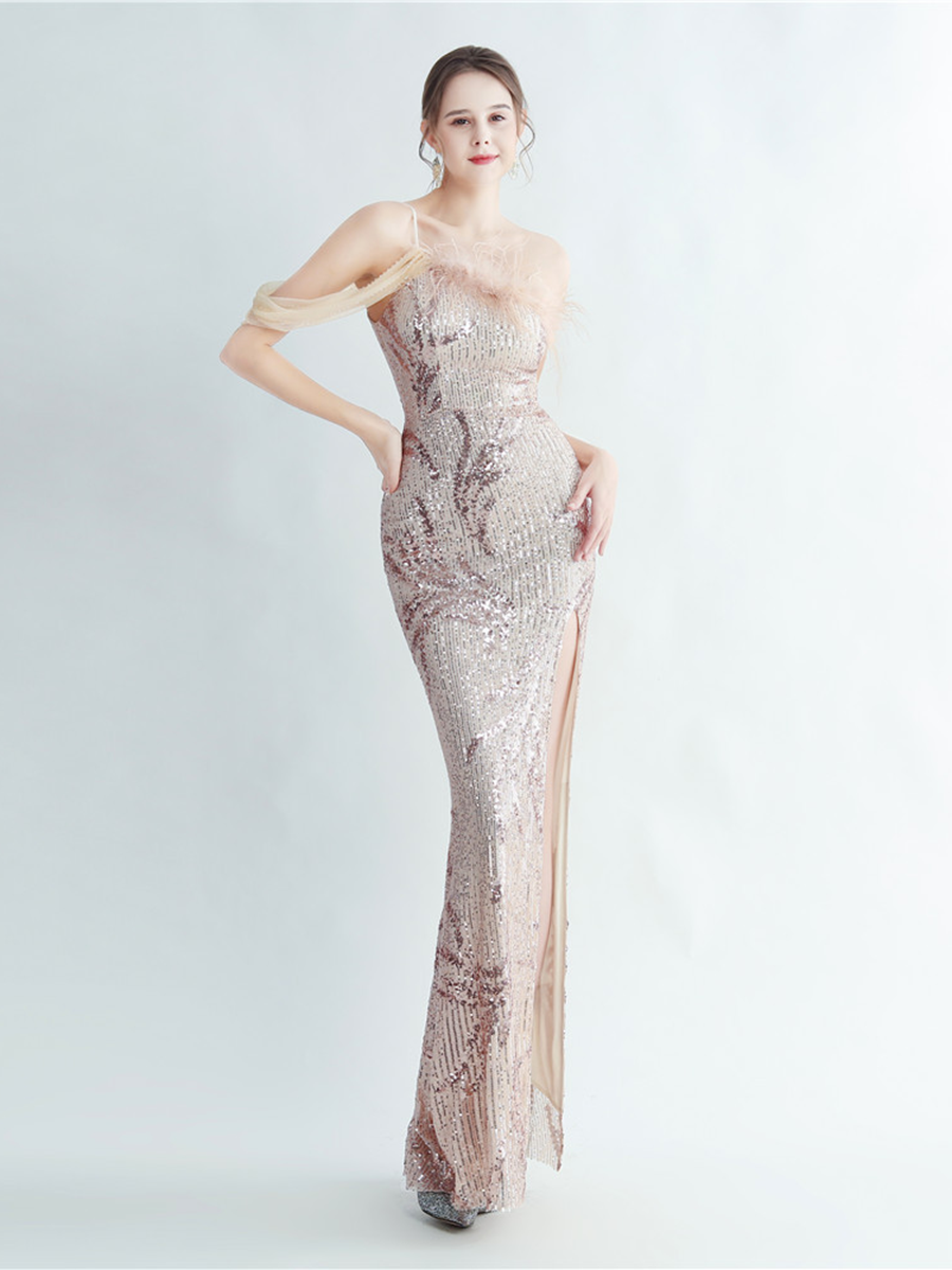 Idalia Zarif Tüy Süslemeli Maxi Elbise