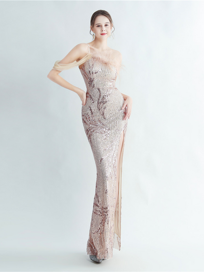 Idalia Zarif Tüy Süslemeli Maxi Elbise