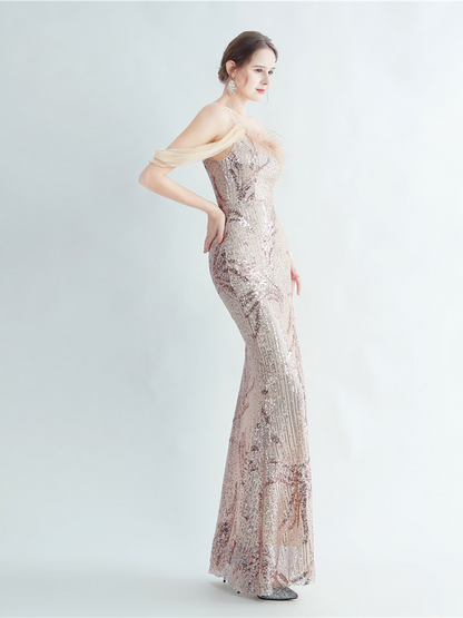 Idalia Zarif Tüy Süslemeli Maxi Elbise