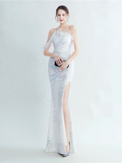 Idalia Zarif Tüy Süslemeli Maxi Elbise