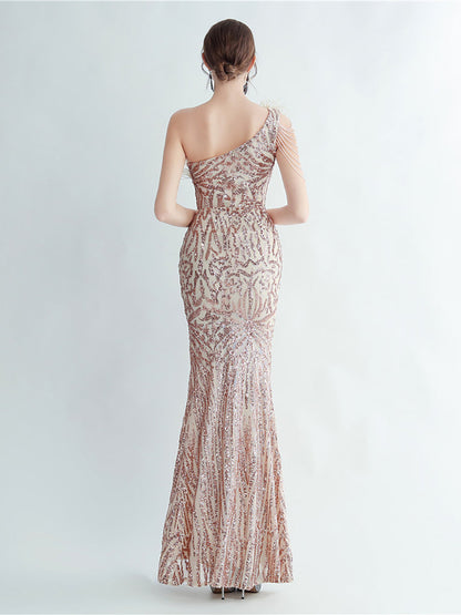 Amara Tüy Boncuk Zincirli Maxi Elbise