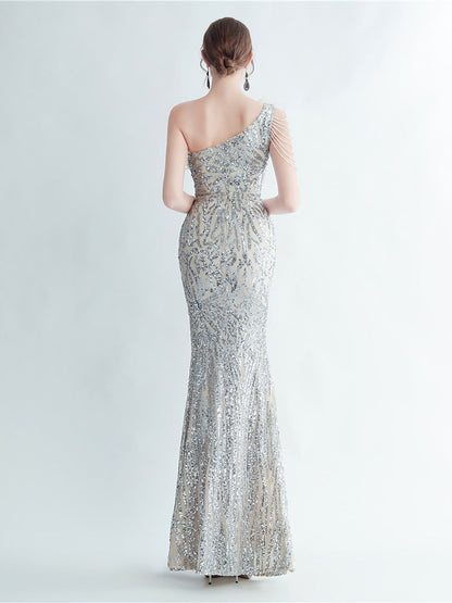 Amara Tüy Boncuk Zincirli Maxi Elbise