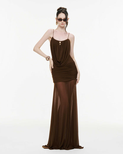 Marigold Maxi Elbise-Kahverengi