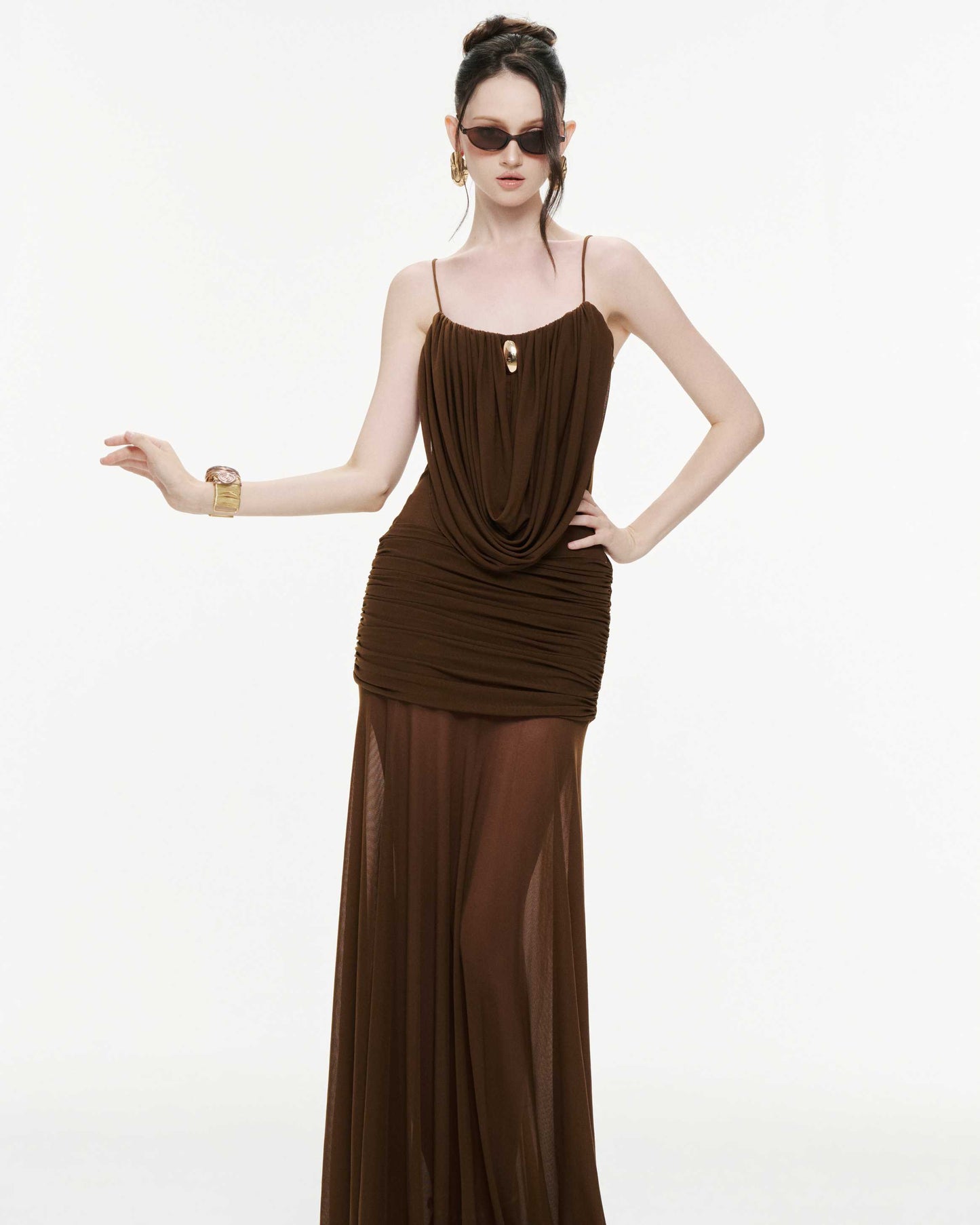 Marigold Maxi Elbise-Kahverengi