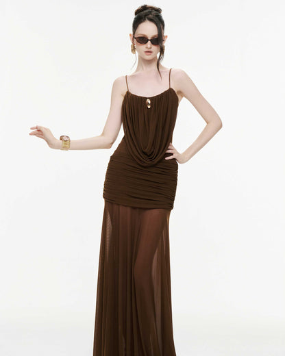 Marigold Maxi Elbise-Kahverengi