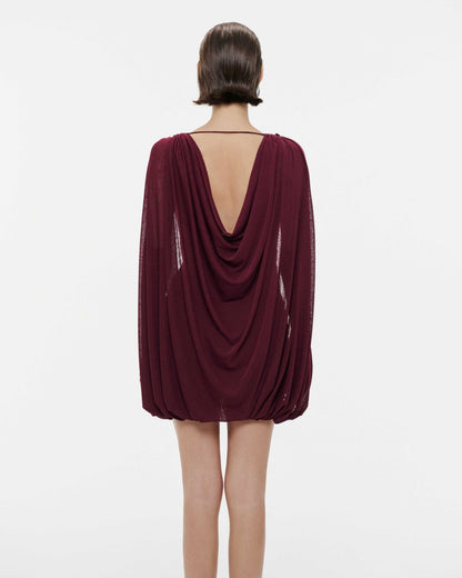 Niobe Dökümlü Mini Elbise-Bordo