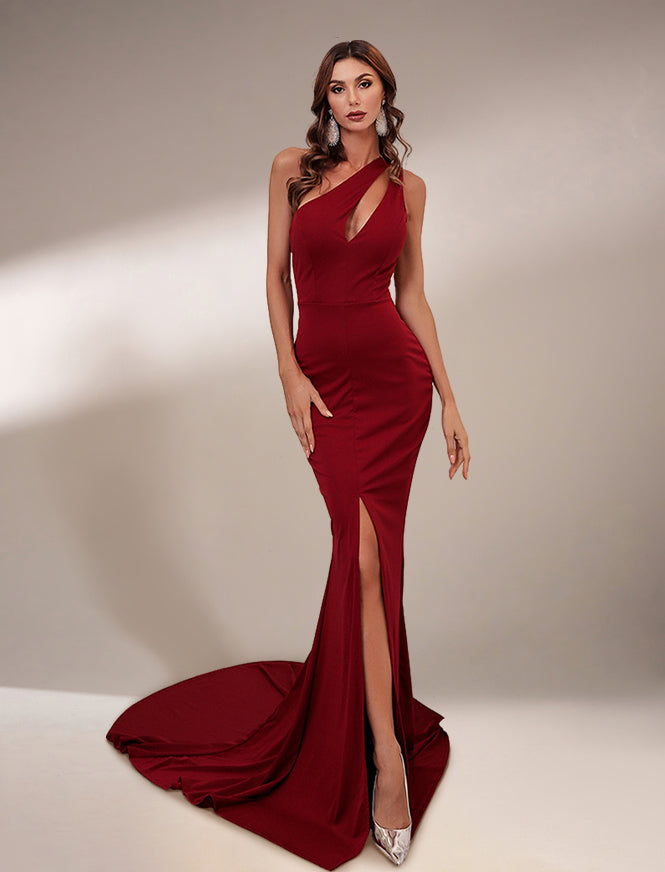 Lyra Tek Omuz Kesimli Düğün Maxi Elbise