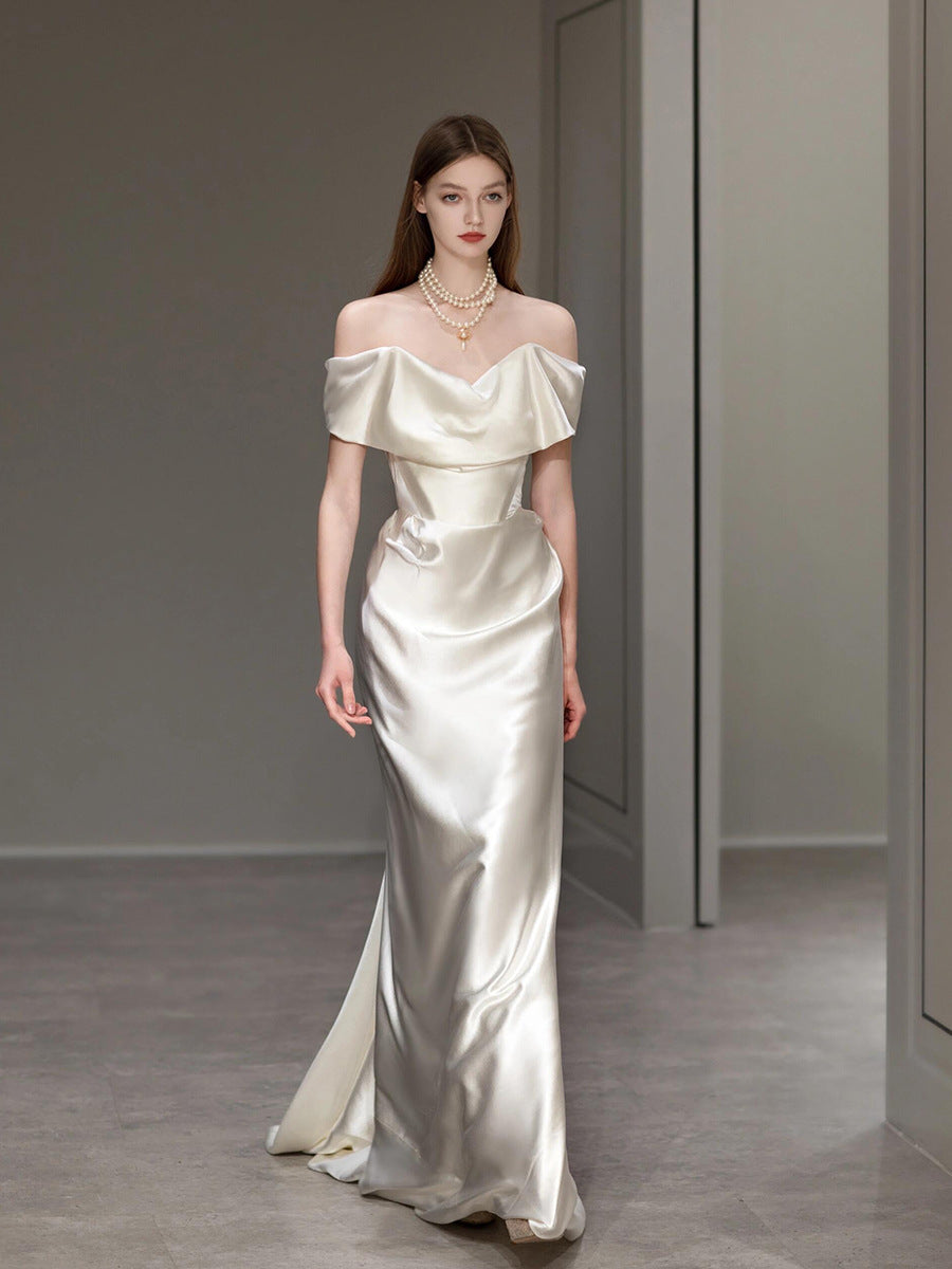 Celandine Drapeli Saten Balık Kesim Maxi Elbise