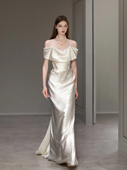 Celandine Drapeli Saten Balık Kesim Maxi Elbise