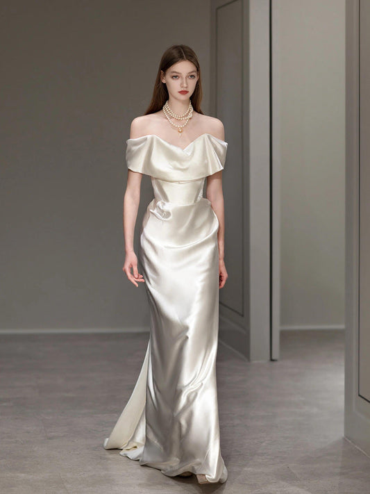 Celandine Drapeli Saten Balık Kesim Maxi Elbise