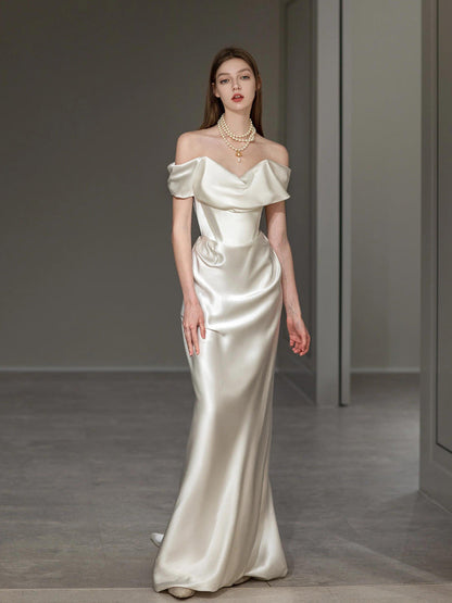 Celandine Drapeli Saten Balık Kesim Maxi Elbise