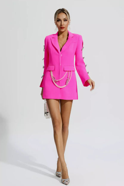 Macie Pink Pearl Embellished Mini Skirt Blazer