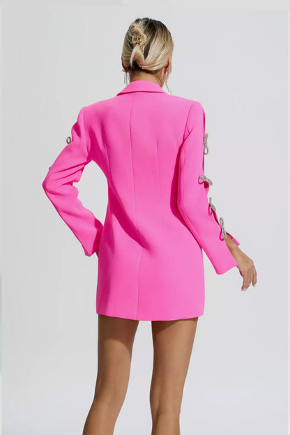 Macie Pink Pearl Embellished Mini Skirt Blazer