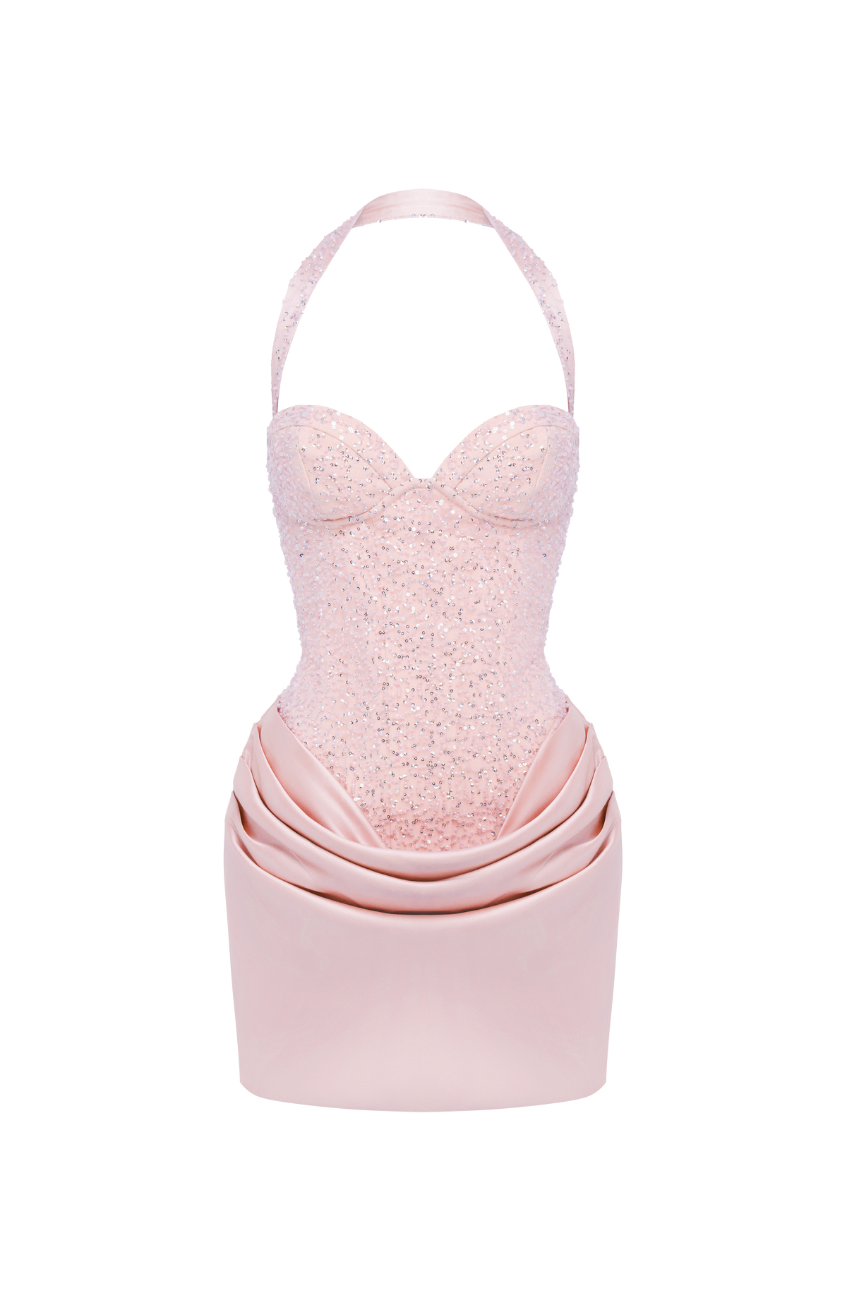 Nour Mini Elbise - Pudra Pembesi