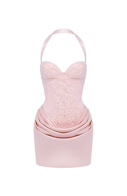 Nour Mini Elbise - Pudra Pembesi
