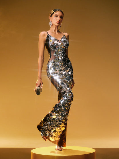 Nyxara Spaghetti Payetli Maksi Elbise