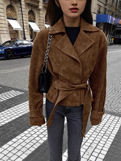 Nerida Camel Süet Kısa Trençkot