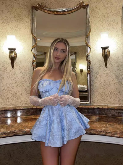 Gemma Desenli Jakarlı Mini Elbise