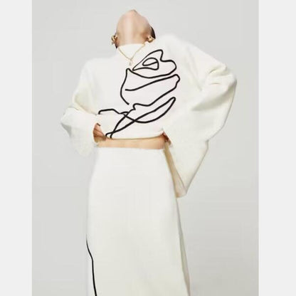 Sweter z dzianiny w kwiaty